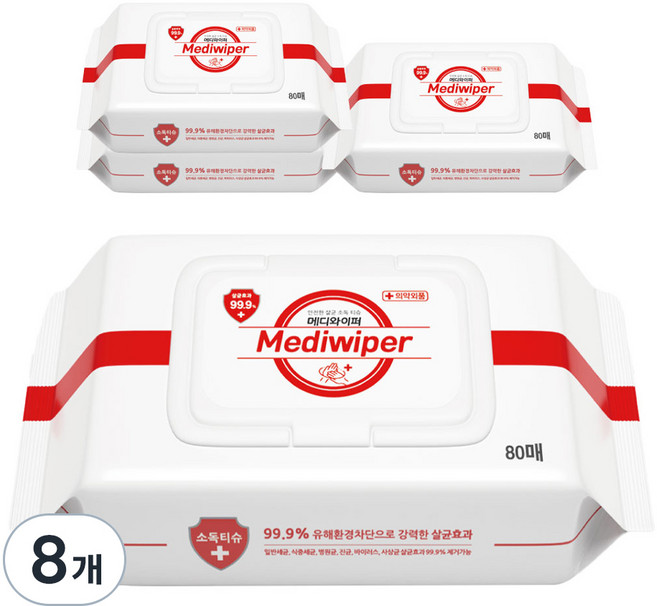 메디와이퍼 손소독 티슈 캡형, 80매, 8개