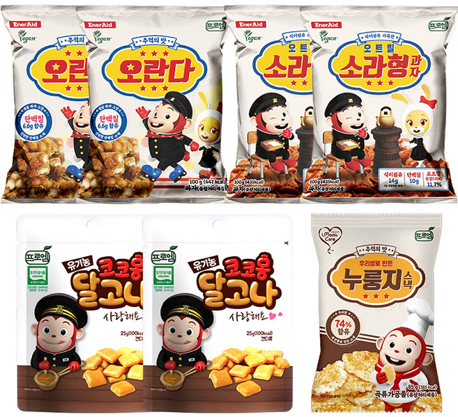프로엠 추억의 과자 누룽지 스낵 85g + 오란다 100g x 2p + 소라형과자 100g x 2p + 달고나 25g x 2p 세트, 1세트