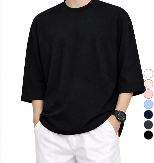 Guystory 男款素色圓領Cooper七分袖T恤