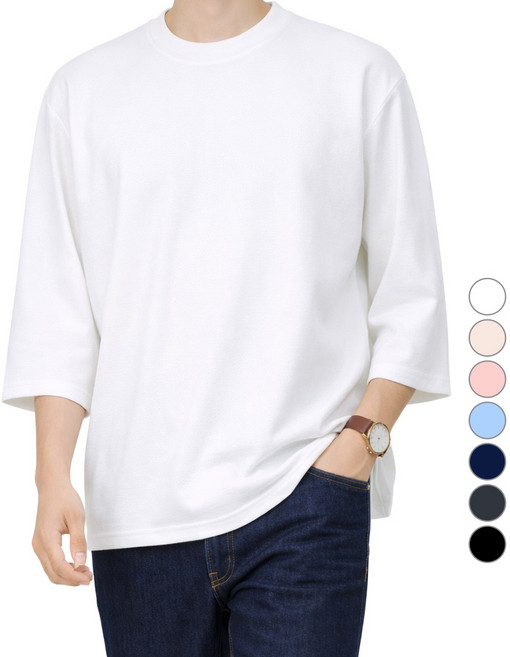 가이스토리 남성용 무지 라운드 쿠퍼 7부 반팔 티셔츠