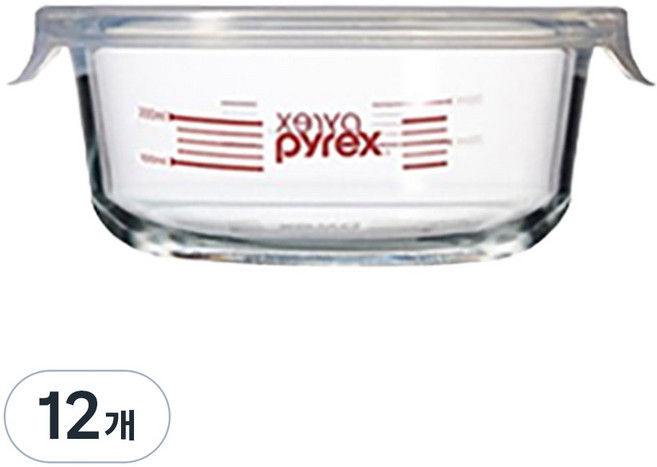파이렉스 4면 밀폐 계량 저장용기 원형, 12개, 380ml