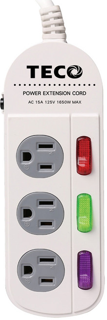 TECO 東元 三開三插轉接電源線 XYFWL230R9, 2.7m, 白色, 1個