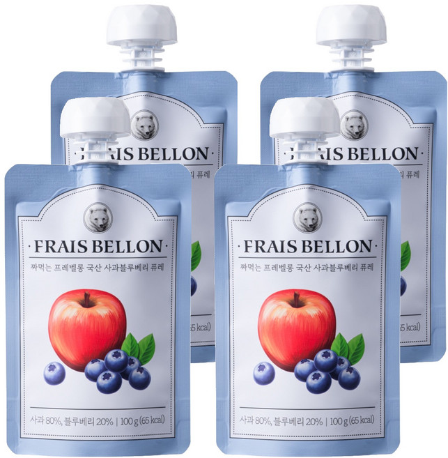 프레벨롱 짜먹는 국산 과일퓨레, 혼합맛(사과/블루베리), 100g, 4개