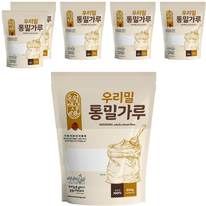 오월햇살 우리밀 통밀가루, 800g, 6개
