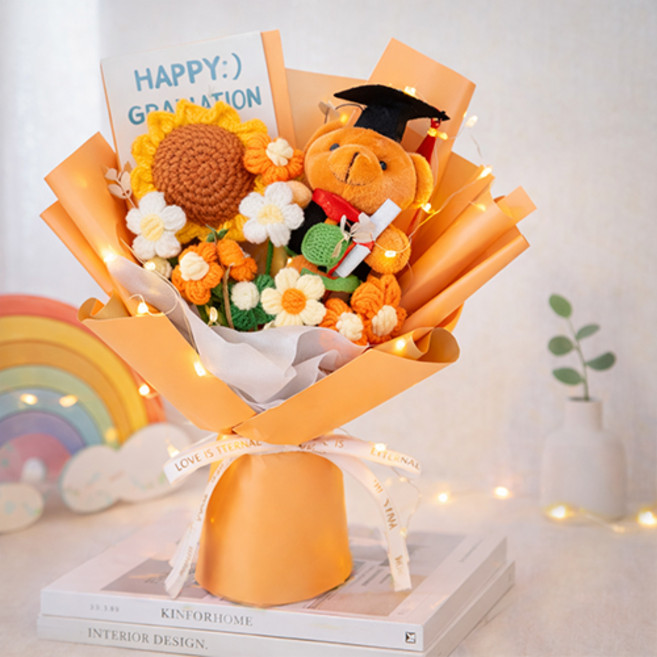 EUMES 入學典禮 畢業典禮 生日快樂 泰迪熊娃娃花束 + 購物袋, 橘色, 1個