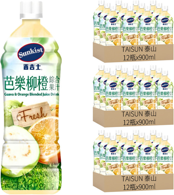 TAISUN 泰山 芭樂柳橙綜合果汁飲料 PET900, 900ml, 36瓶