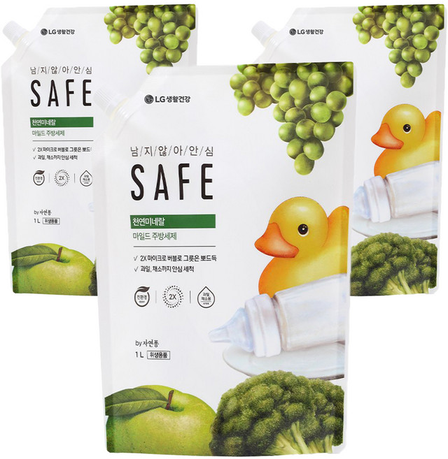 [비건라이프] 세이프 천연미네랄 주방세제 마일드 리필, 1L, 3개