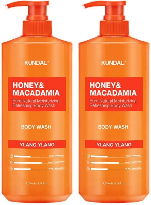 쿤달 허니 앤드 마카다미아 퓨어 바디워시 일랑일랑향, 1.058L, 2개