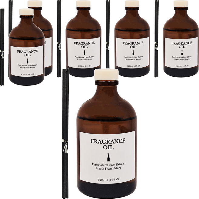 FRAGRANCE 法式精油茶色擴香瓶 小口徑, 6件, 銀色山泉, 100ml