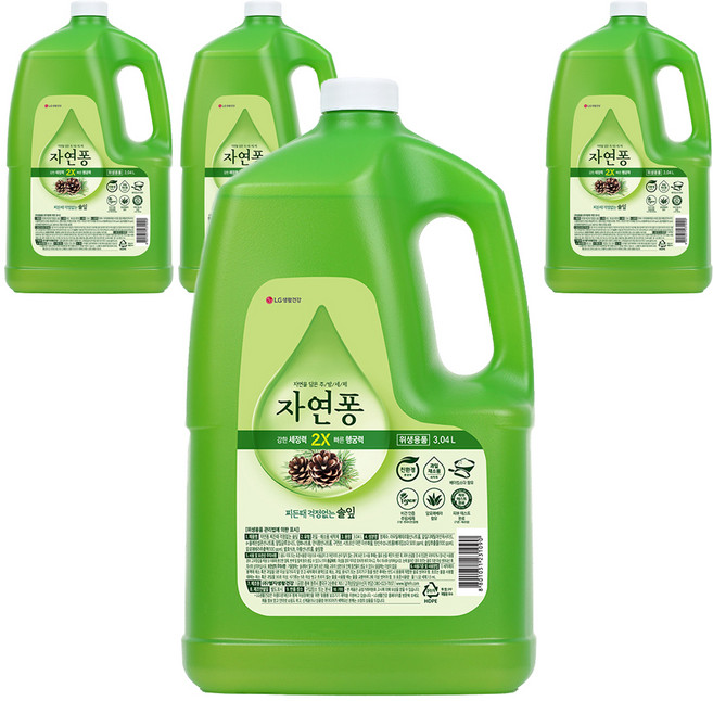 [비건라이프] 자연퐁 찌든때 걱정없는 주방세제 솔잎 용기형 리필, 3.04L, 4개