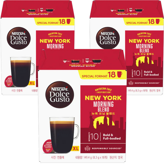 NESCAFE 雀巢咖啡 Dolce Gusto 多趣酷思 紐約美式晨光濃烈咖啡膠囊 中烘焙, 8.3g, 18顆, 3盒