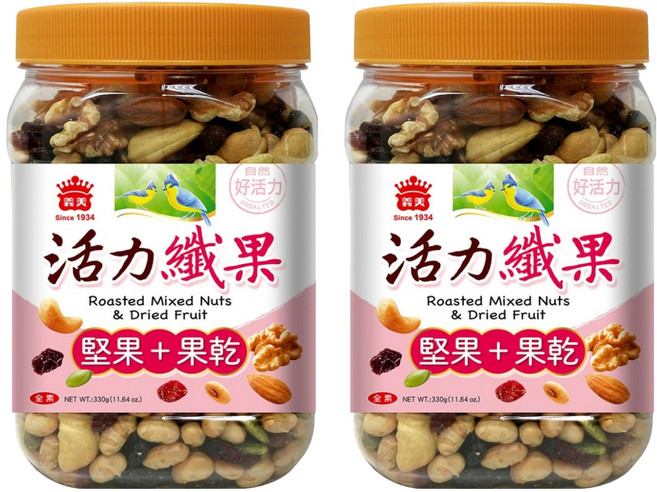 義美 活力纖果 堅果 + 果乾, 330g, 2罐