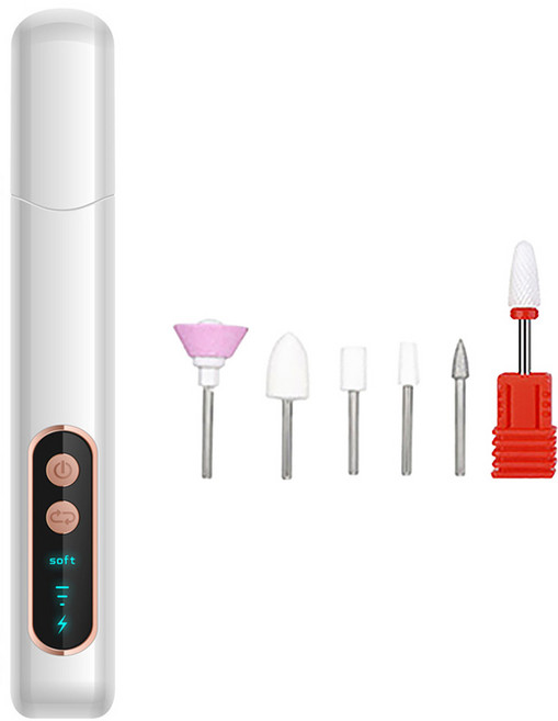 YUNMI 電動打磨器/USB充電式指甲修護美甲機 附磨頭 5個, 1個, 白色