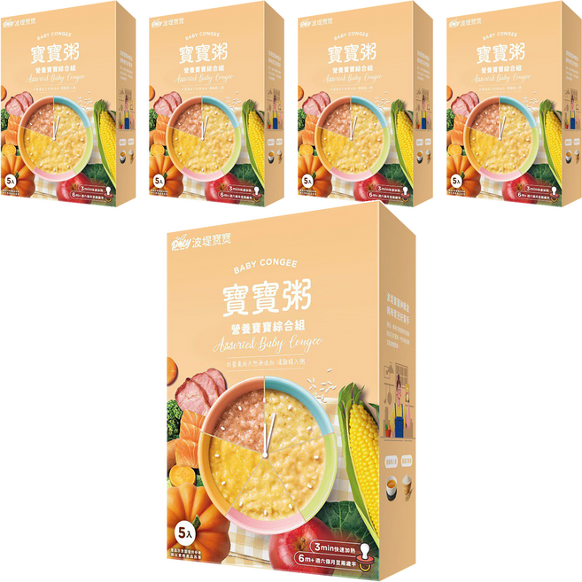 波堤寶寶 寶寶粥 綜合 6個月以上 5包, 750g, 5盒