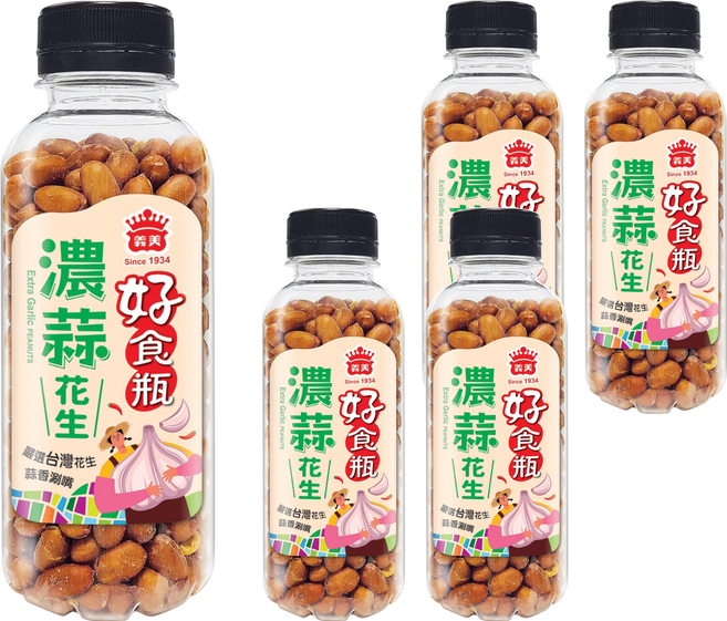義美 好食瓶 蔥蒜脆花生 濃蒜跟蔥蒜口味隨機, 230g, 5瓶
