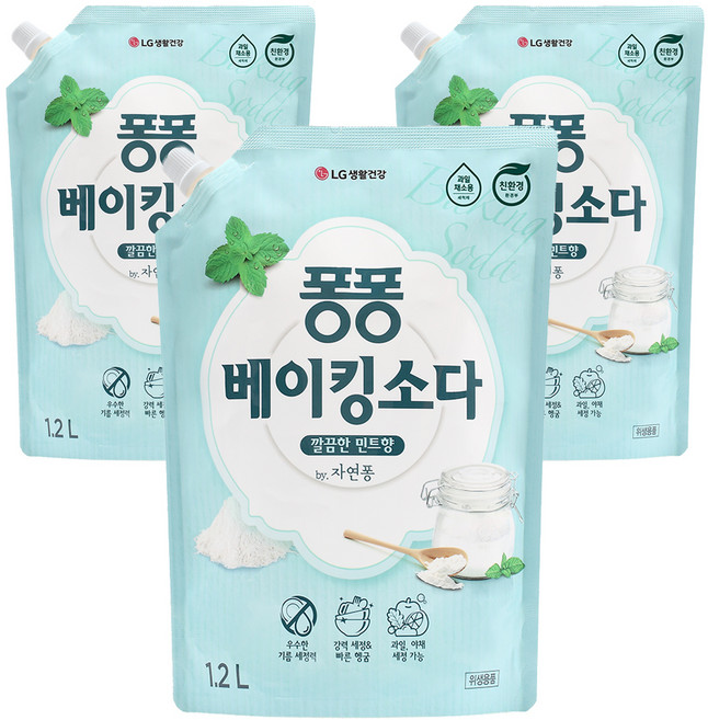 퐁퐁 주방세제 베이킹소다 리필, 1.2L, 3개