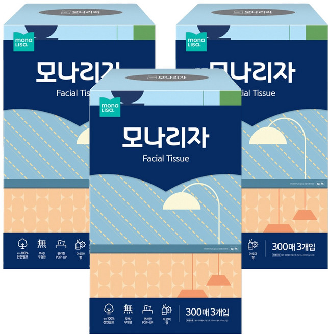 모나리자 미용티슈 2겹, 300매, 9개