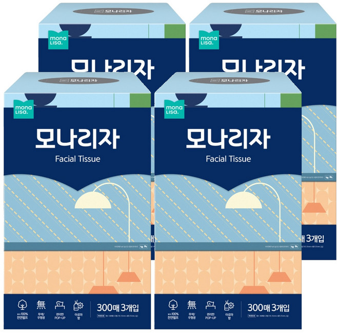 모나리자 미용티슈 2겹, 300매, 12개