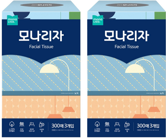모나리자 천연펄프 미용티슈 2겹, 300매, 6개