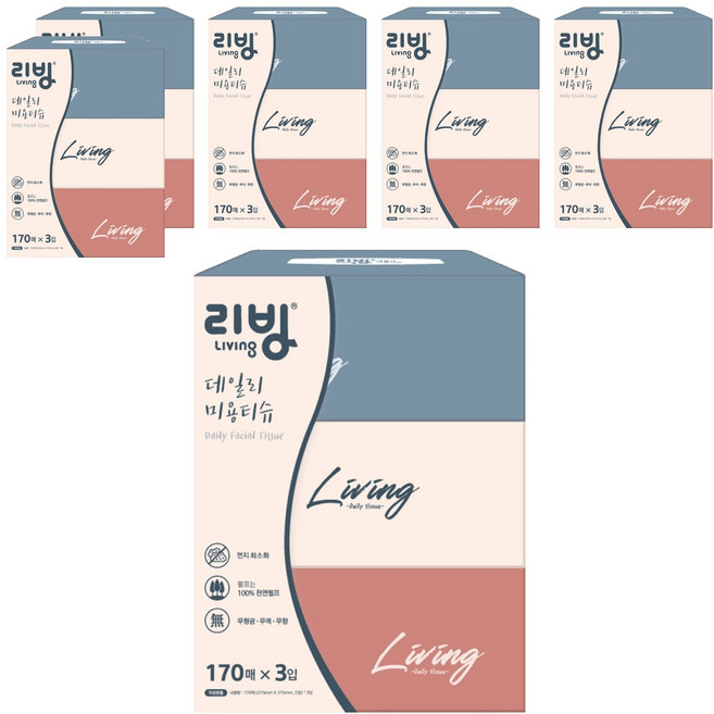 리빙티슈 데일리 펄프 미용티슈 2겹, 18개, 170개입