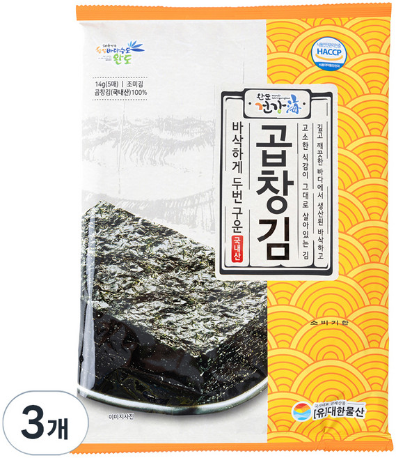 완도건강해 바다향 바삭하게 두번구운 곱창김 5p, 14g, 3개