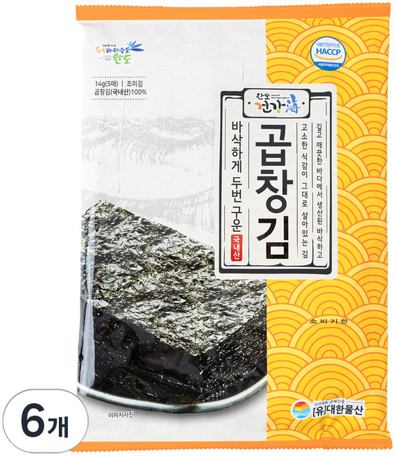 완도건강해 바다향 바삭하게 두번구운 곱창김 5p, 14g, 6개