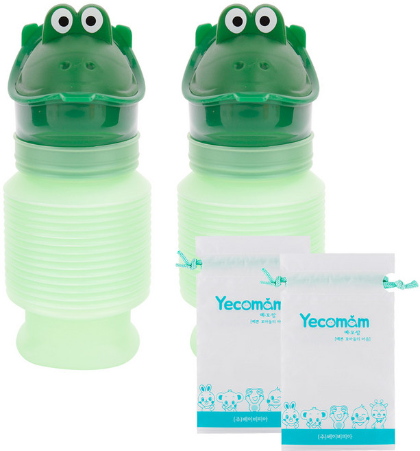 예꼬맘 쉬통통 휴대용 유아 소변기 + 보관용 파우치 x 2세트, 그린