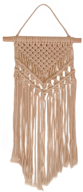 純手工波希米亞編織壁掛流蘇 (小款), 小三角雙V 米白色