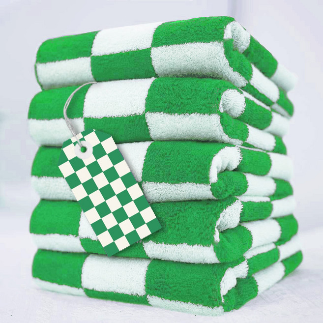 코튼하모니 호텔 패턴수건 200g 40수 코마사, 체커보드 포레스트 그린, 5개