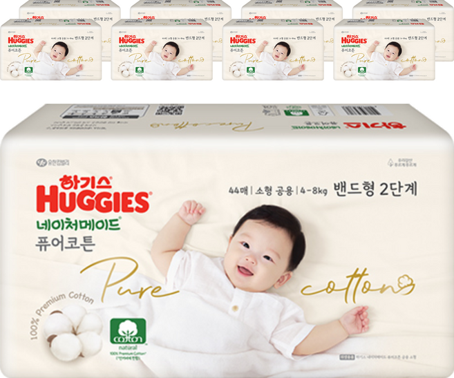 하기스 네이처메이드 퓨어코튼 밴드형 기저귀 남여공용, 2단계, 396매