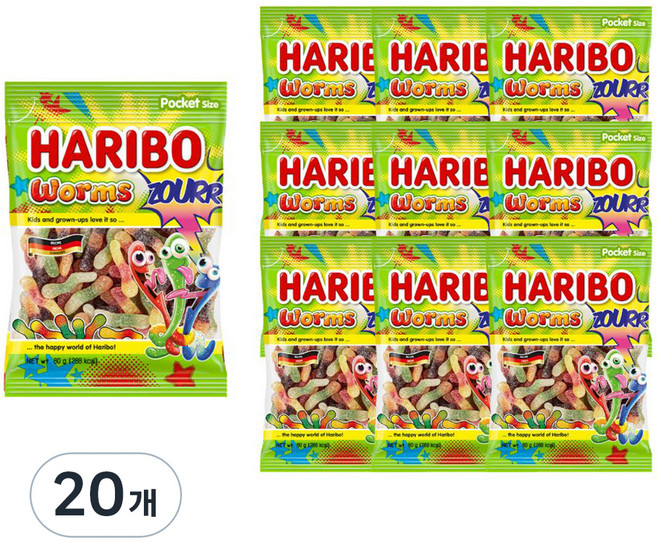 HARIBO 酸味軟蟲軟糖, 80g, 20個