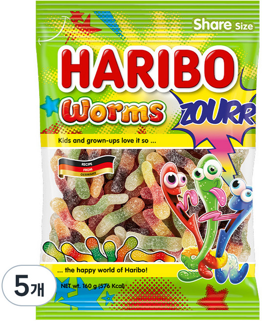 HARIBO 酸味軟蟲軟糖, 160g, 5個