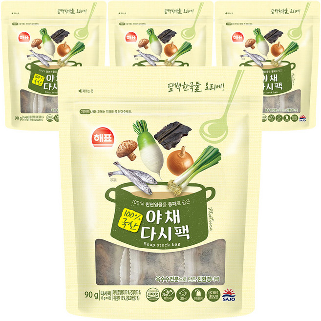 해표 야채 다시팩, 90g, 4개