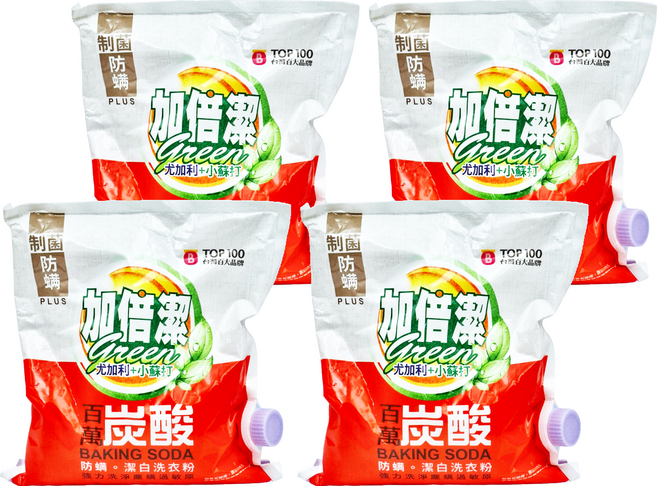 加倍潔 尤加利+小蘇打防蟎潔白洗衣粉 食品級小蘇打 防潮蓋設計, 1kg, 4包