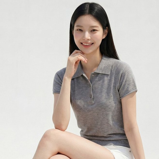 메이첼 여성용 리브 모던 여름 카라 반팔 니트 13275