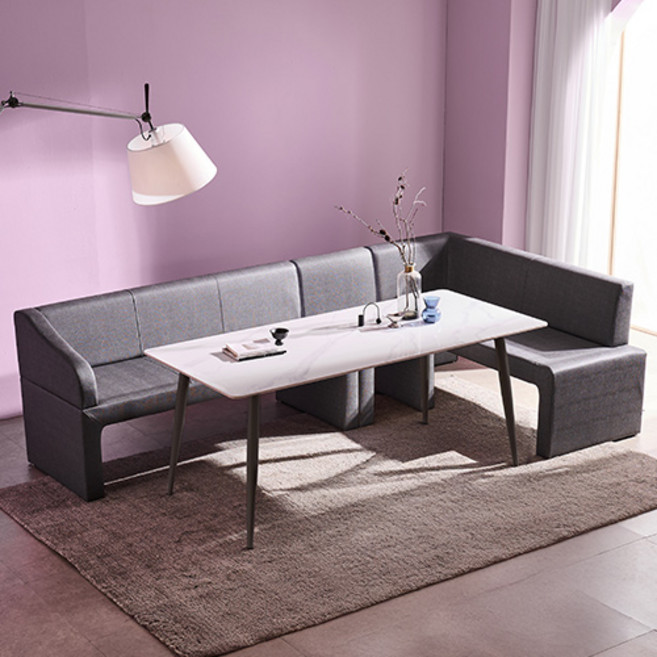 잉글랜더 루시 통세라믹 6인용 리빙다이닝 식탁 1600 + 3인 소파 좌형 + 1인 소파 + 코너형 소파 좌형 세트 방문설치, 그레이+블랙(식탁), 패턴그레이(3인소파, 1인소파, 코너형소파)