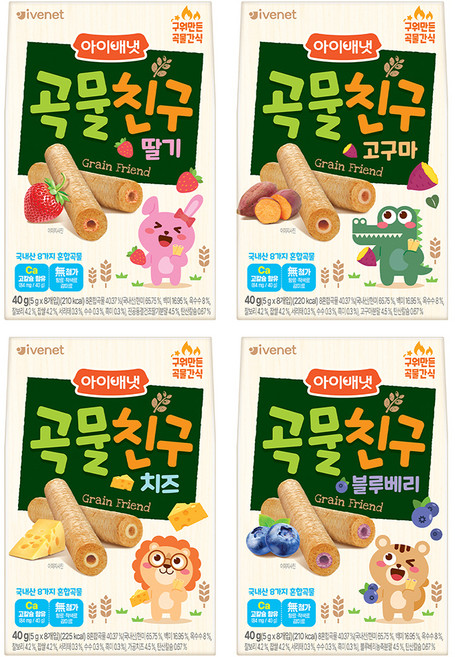 韓國 ivenet 穀物棒棒 9個月以上, 草莓+藍莓+起司+地瓜, 40g, 4包