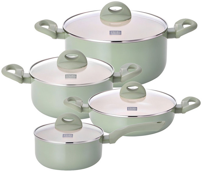 쿠킨 인덕션 칼라냄비 세트 4종, 그린, 편수 18cm + 양수 20cm + 양수 24cm + 전골 24cm, 1세트