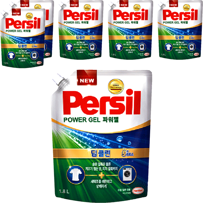 Persil 寶瀅 韓國原裝進口 Power Gel Plus 9重酵素強效淨垢洗衣凝露補充包, 6包, 1.8L