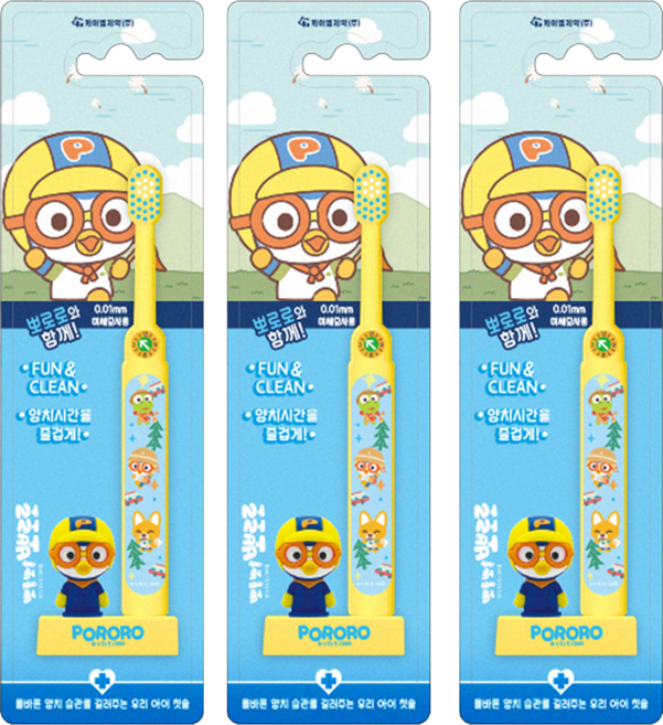 스탠딩 유아 칫솔, 3개, 1개입, 뽀로로