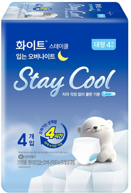 화이트 스테이 쿨 입는 오버나이트, 대형, 4개입, 1개