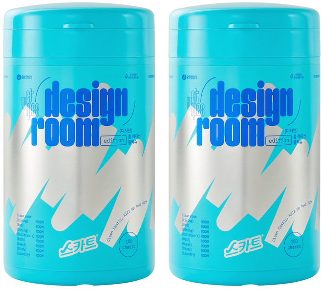 스카트 대용량 만능 청소 물티슈 용기형, 2개, 100매입, 50g