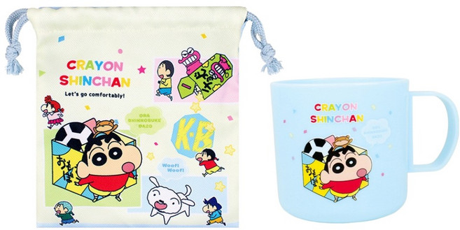 Shinchan 蠟筆小新 漱口杯 7.4 x 7cm + 束口袋15.5 x 17cm 230ml, 蠟筆小新 藍色, 1組