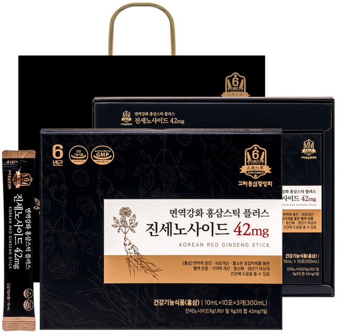 고려홍삼중앙회 면역강화 홍삼스틱 플러스 진세노사이드 42mg + 쇼핑백, 300ml, 1세트