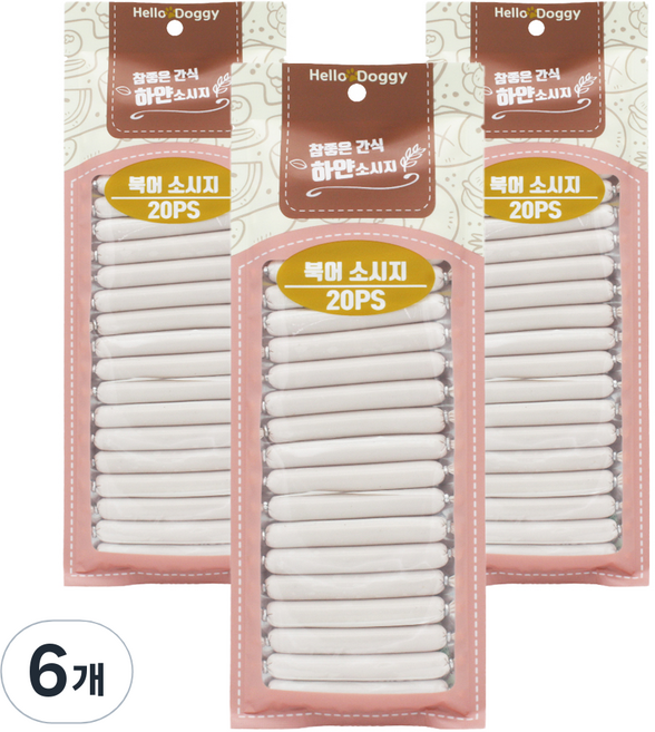 헬로도기 참좋은간식 강아지 하얀소시지 20p, 북어, 180g, 6개