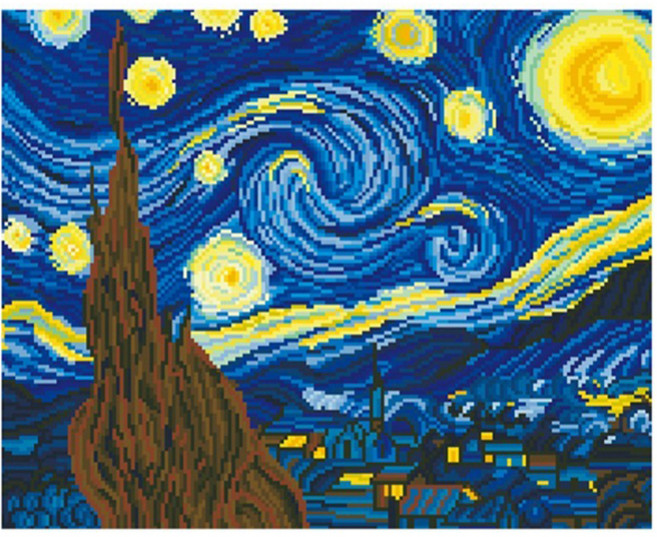 디클레어 액자 캔버스형 보석십자수 DIY 키트 40 x 50 cm, 고흐의 별이 빛나는 밤, 1세트