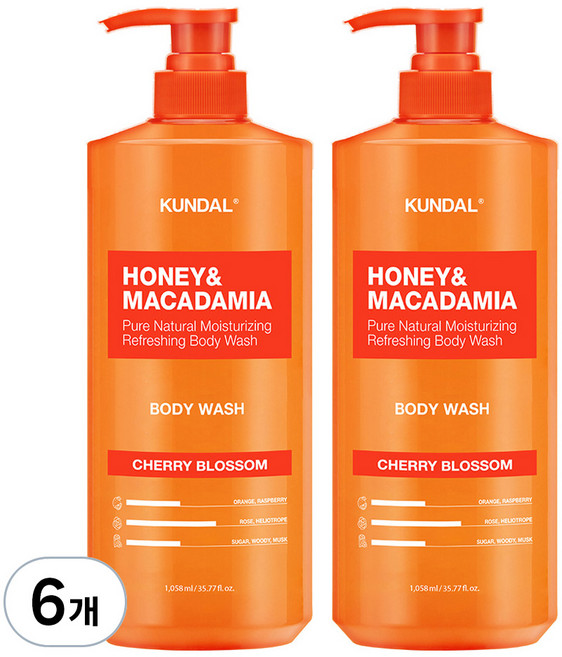 쿤달 허니 앤 마카다미아 퓨어 바디워시 체리블라썸, 1.058L, 6개
