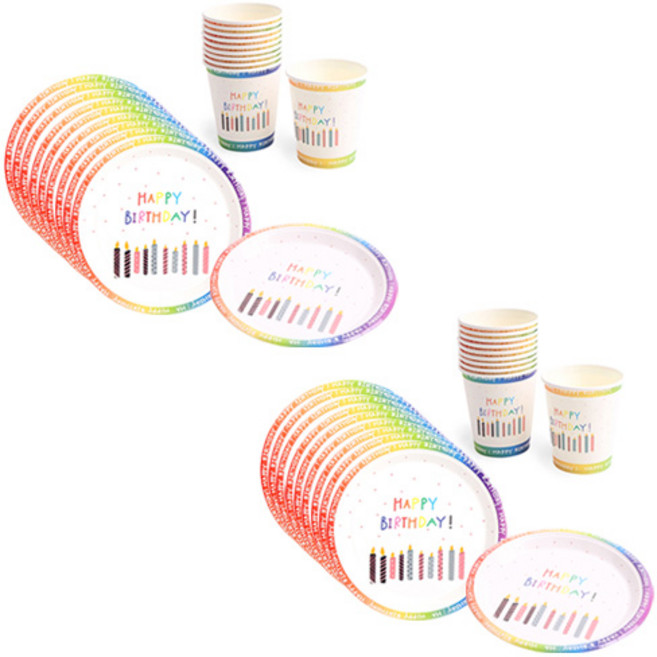 파티해 생일 파티접시 18cm 20p + 컵 20p 세트 캔들, 1세트