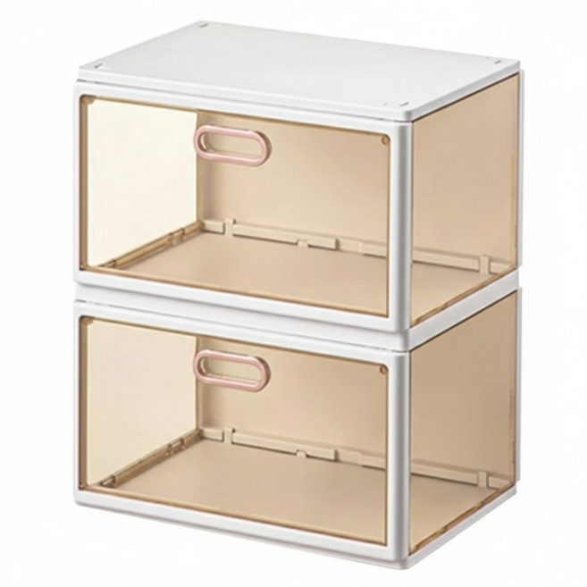 AOTTO 創意傢俱 磁吸加厚收納2格鞋盒 AL-209BK 35.5 x 27.5 x 44cm 側開 3個, 茶色, 2格