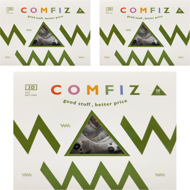 COMFIZ 康菲 兒童立體醫療口罩 7-12歲 我們的英雄 灰色 1盒 30片, 3盒